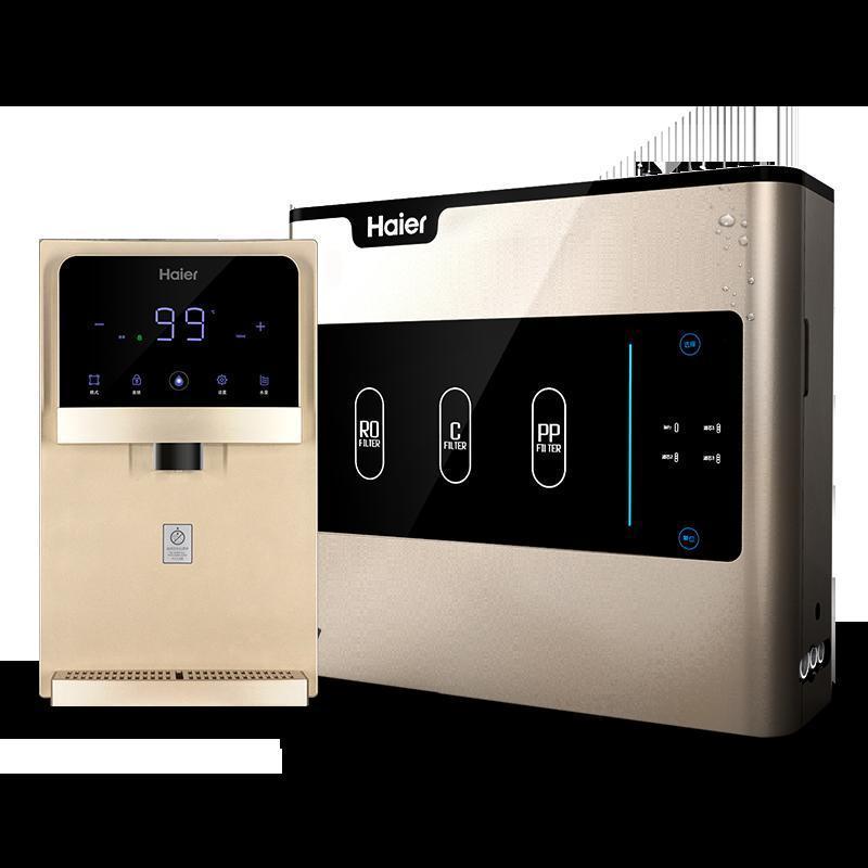 海尔(Haier)家用净水器400G无桶大流量3年长效RO反渗透双出水直饮机HRO4H56-3+冷热型管线机GD1910