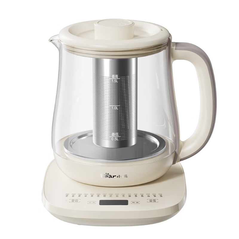 小熊(Bear)养生壶煮茶壶煮茶器烧水壶煮水壶1.5L米色系多功能智能恒温水壶带滤网 YSH-F15C