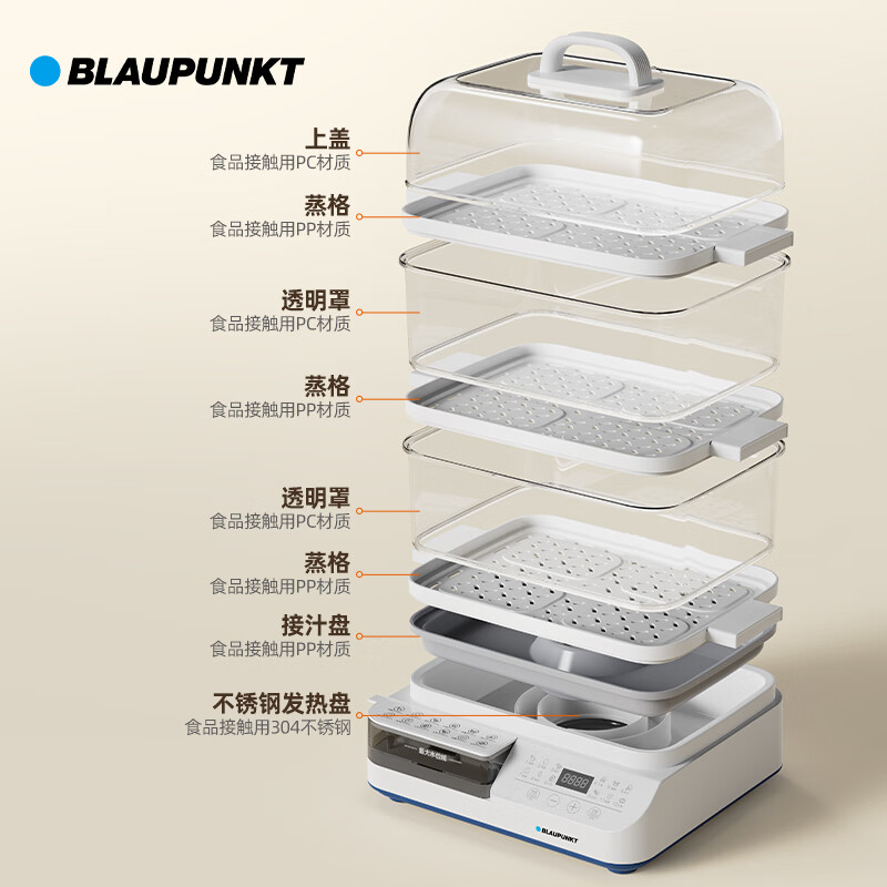 蓝宝(BLAUPUNKT) 电蒸笼多功能 可视蒸箱 大容量包子锅 煮蛋器 电蒸锅BP-DZG16!高清大图