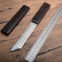 黑旋风武士刀大马士革刀户外小刀高硬度锋利随身大马士革钢刀氚气短刀具防身军工刀退役直刀 一体龙骨户外野营小直刀