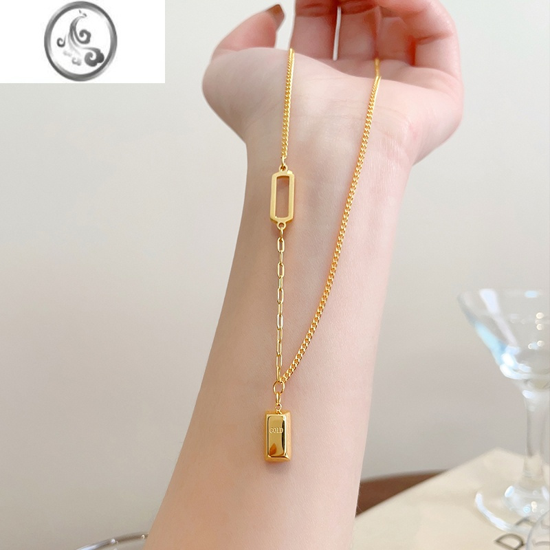 jimi小金砖项链女2023年新款金高级感小众锁骨颈链钛钢不掉色