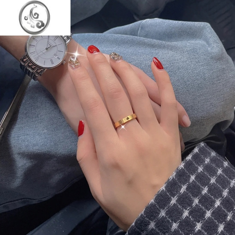 jimi欧美简约金色爱心数字戒指女钛钢小众轻奢时尚素圈食指环饰品