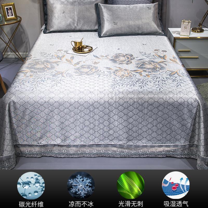 家柏饰(CORATED)可机洗水洗折叠1.8m床2.0米夏天空调冰丝凉席1.5三件套床裙款夏季 蔷薇之恋-青色/裸睡轻奢款，凉而不冰，折叠无痕可机洗 1.8m（6英尺）床