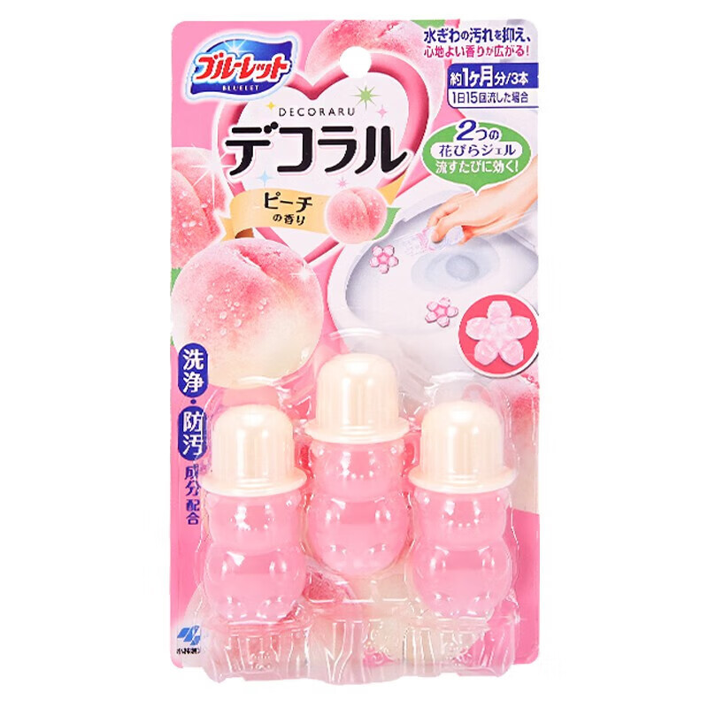 小林制药(KOBAYASHI)洁厕灵马桶开花厕所除臭清洁剂凝胶花瓣小花去异味蜜桃清香3个装高清大图