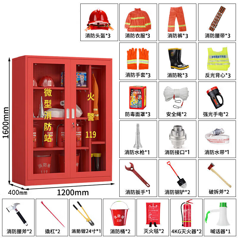 锦北消防器材柜放置工具柜工地商场展示柜应急柜1.6米高3人97式套餐D高清大图