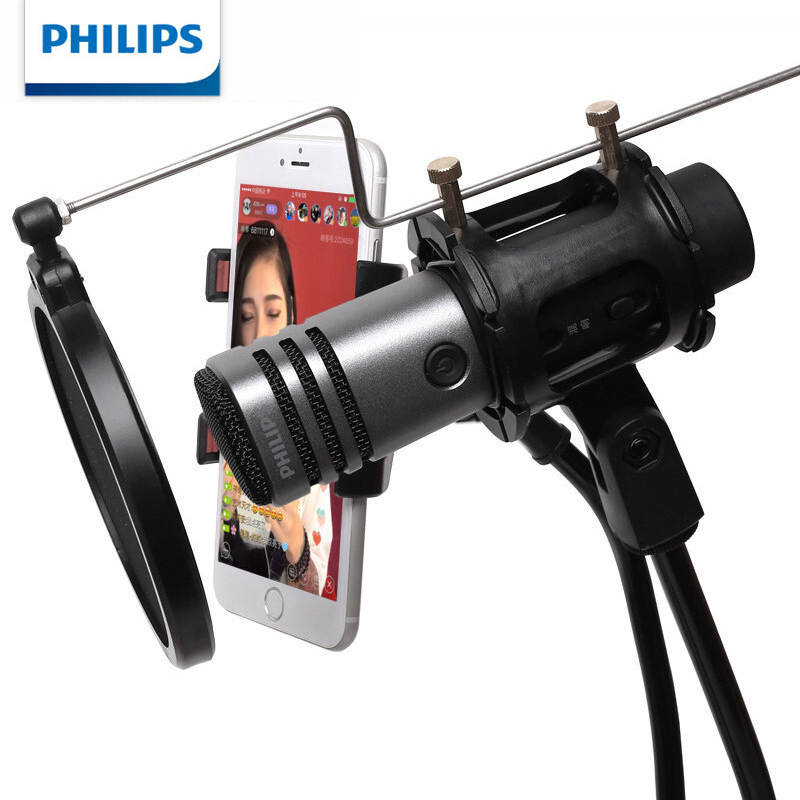 飞利浦 (PHILIPS) DLK38001直播版手机有线电容麦克风话筒唱吧直播主播 高雅灰