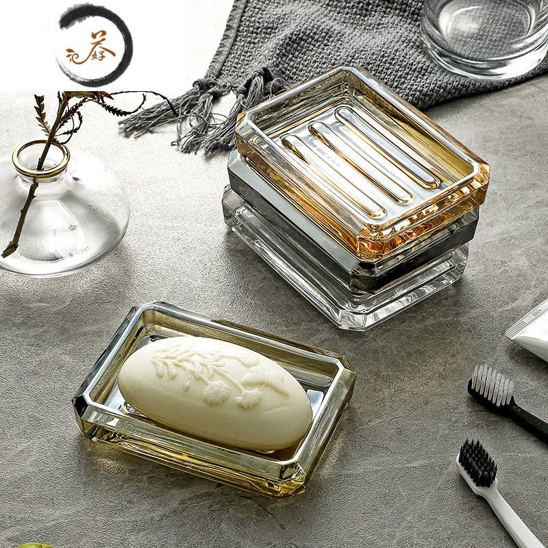 HAOYANGDAO创意大号肥皂香皂盒现代简约皂碟盘子透明蓝色手工皂托 条纹透明图片