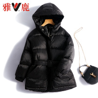 yaloo/雅鹿韩国2018年冬新款系腰带显瘦连帽短款羽绒服女外套