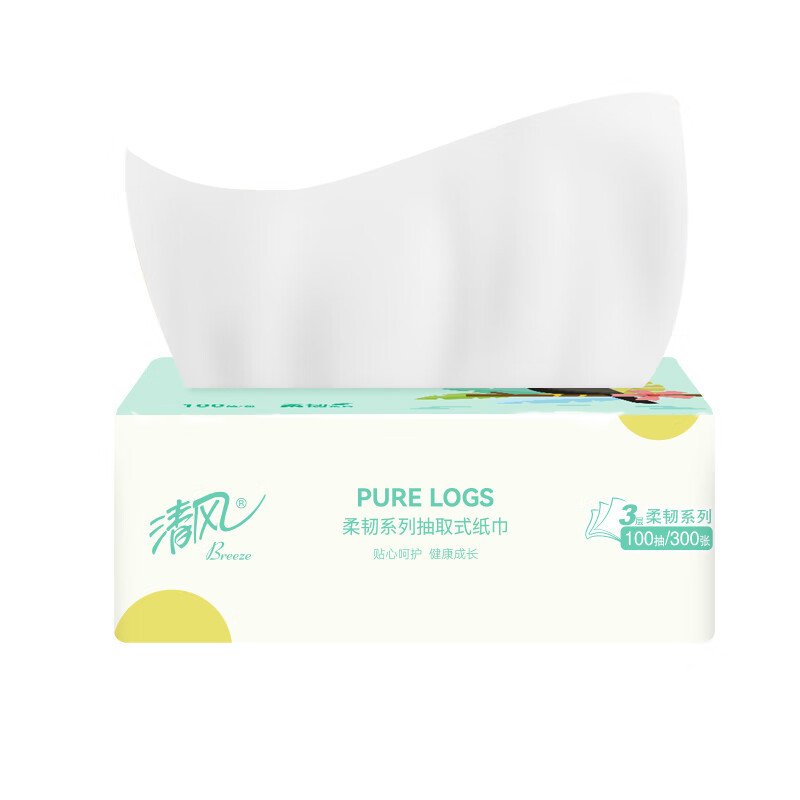 清风 柔韧系列 亲肤抽纸 3层 100抽*4包 *1提高清大图