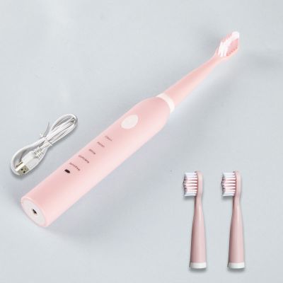 少女粉充电式两刷头 超声波软毛电动牙刷可充电式成人儿童懒人自动防水学生洁齿神器
