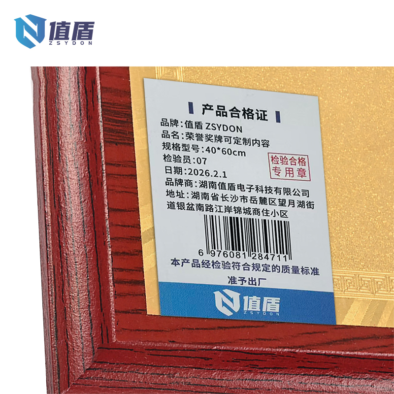 值盾 ZSYDON 荣誉奖牌可定制内容 40*60cm 个高清大图