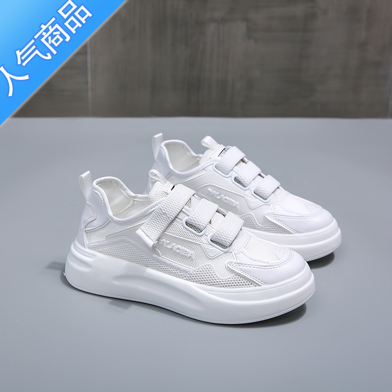 SUNTEK2023春夏新款网面小白鞋女ins透气薄款运动鞋魔术贴厚底休闲百搭高清大图