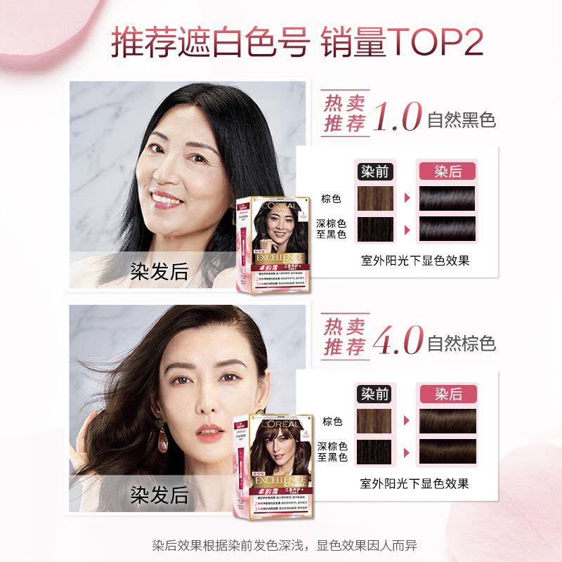 欧莱雅染发剂卓韵霜4.45号(红铜棕色)遮盖白发染发膏图片