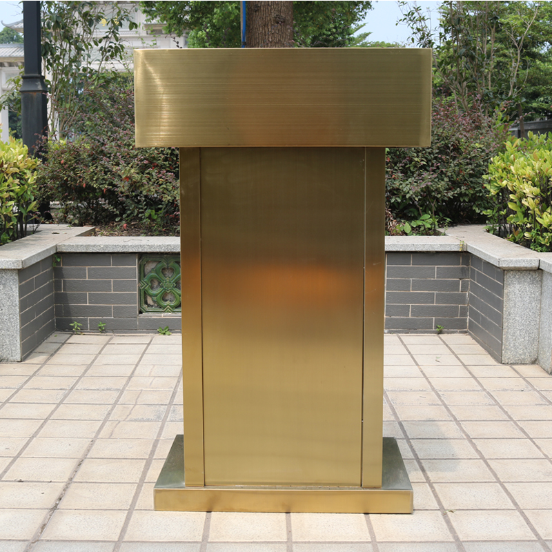 域赢 户外物业接待台迎宾登记台餐厅不锈钢演讲台 方正钛金 拆装高清大图