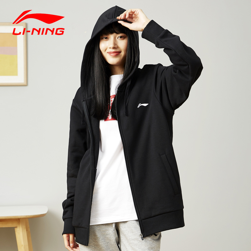 李宁连帽卫衣女春秋款上衣宽松ins潮外套bf设计感慵懒风运动服