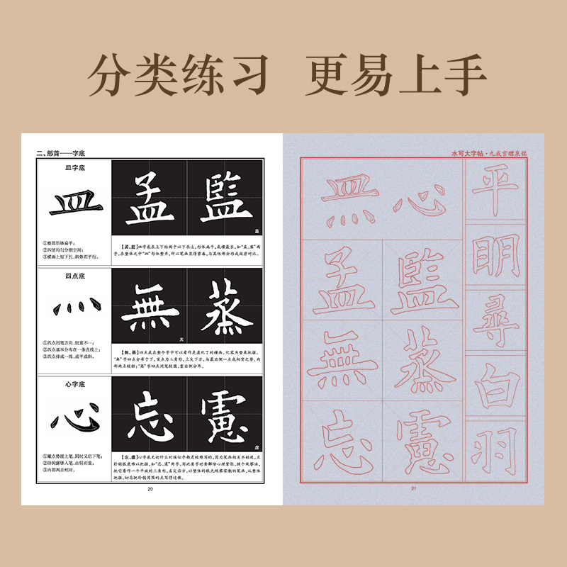 [1册]水写大字帖·九成宫醴泉铭 [正版]练毛笔字初学者水写大字贴加厚欧阳询楷书空白水写布九成宫醴泉铭入门练习清水临摹万高清大图