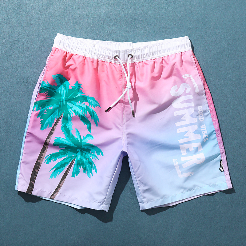 男士沙滩裤新款椰树印花短裤宽松大裤衩男海边度假冲浪游泳五分裤视频