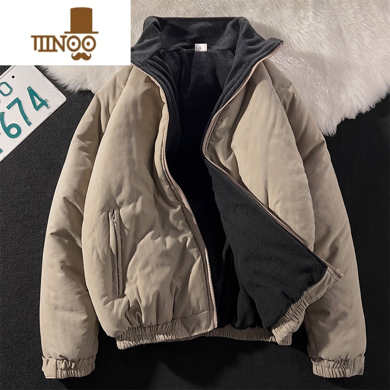 YANXU2023冬季加绒加厚棉衣外套男立领日系复古青少年潮牌运动潮流棉服 图片色 S