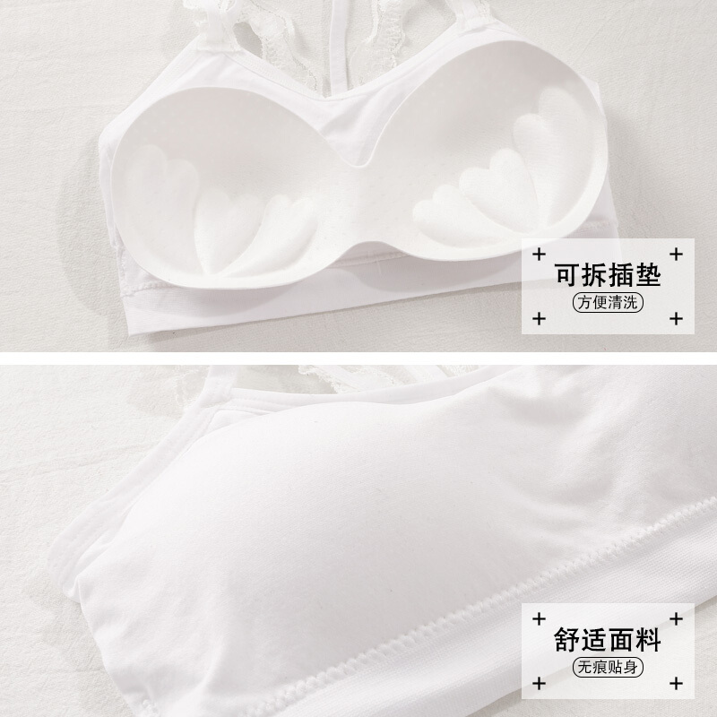 裹胸抹胸短款性感美背带小背心打底内衣女高中学生少女文胸拢黑色+白色均码(建议体重70-130斤)