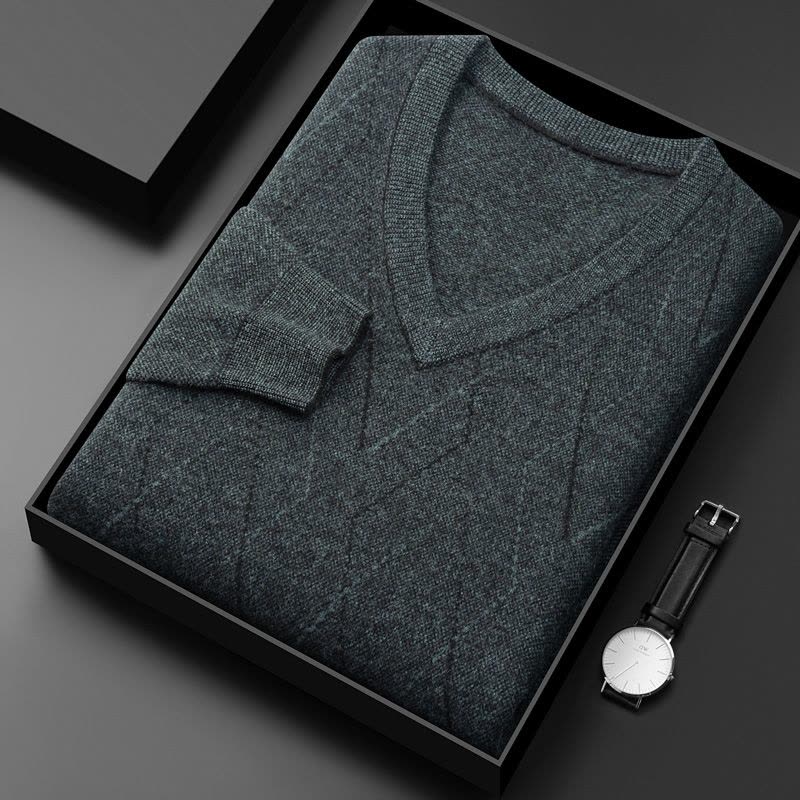 加厚V领羊绒衫男士100纯羊毛绒春秋V领纯色双股加厚款中年鸡心领毛衣V领羊毛衫男2024秋季新款商务纯色高端针织毛衣图片