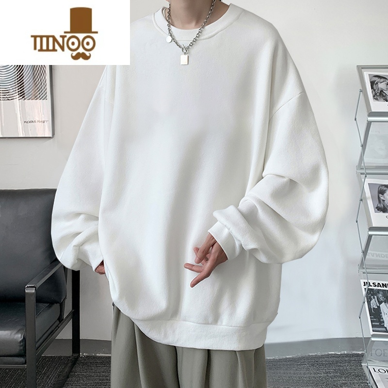 YANXU美式圆领长袖卫衣打底衫男装ins休闲潮流白色短袖t恤男学生上衣服高清大图