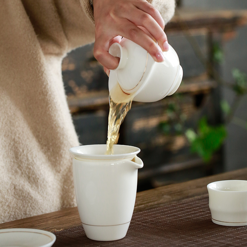 苏氏陶瓷茶具中国白瓷手工描金三才盖碗功夫茶具礼盒套装