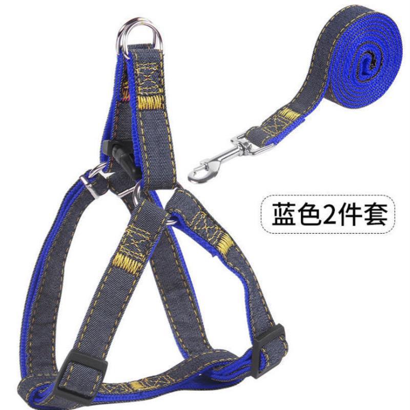 泰迪背心式牵引绳宠物狗胸背套胸背带比熊溜狗绳狗绳子金毛狗链子 蓝色 型号1.0(适合3斤以下)