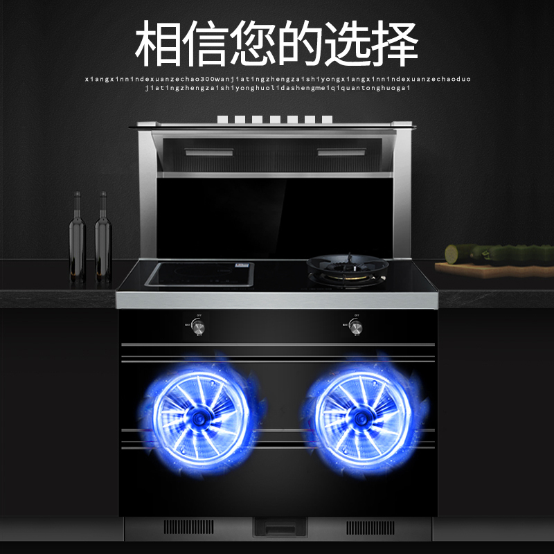 欧尼尔(OUNIER) LX6-DS 环保灶具侧吸一体式双电机自动清洗抽油烟机灶具消毒柜22立方 气电两用液化气集成灶高清大图