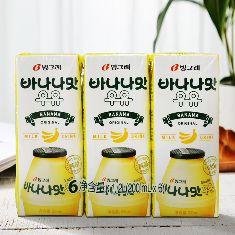 韩国进口 宾格瑞香蕉味牛奶饮料 200ml*6 香滑口感