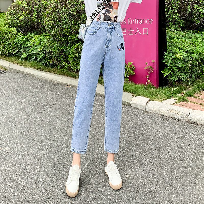 小雏菊牛仔裤女学生韩版潮流高腰显瘦阔腿老爹裤夏季薄款九分裤子