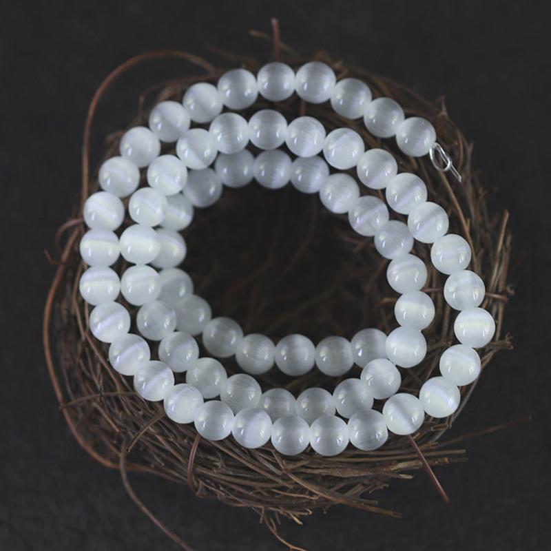 白色猫眼石散珠穿手链项链diy手工饰品配件珠子半成品6mm30颗可绕手腕