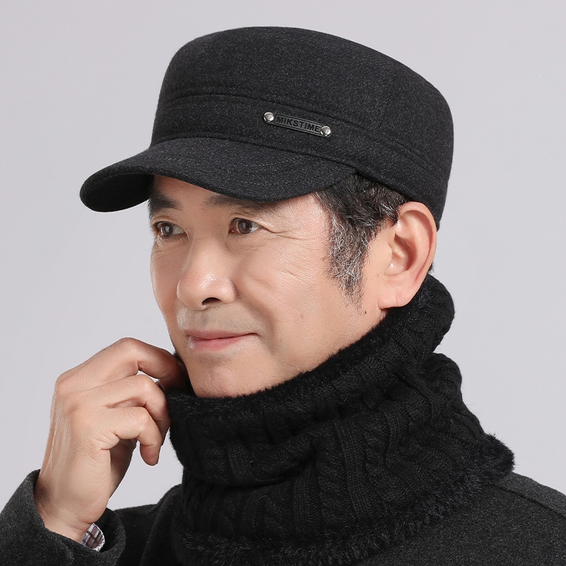 中老年人帽子男爸爸保暖平顶帽闪电客棉爷爷老头休闲加绒护耳鸭舌帽