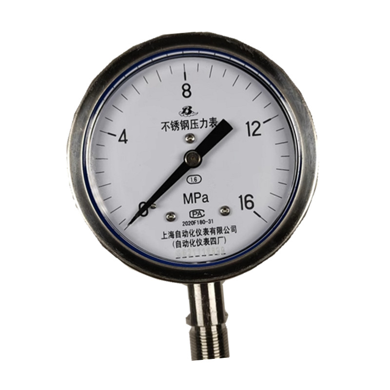 上自仪不锈钢压力表/隔膜/耐震式Y-100BF 接口M20×1.5 量程0-16Mpa 带三色环高清大图