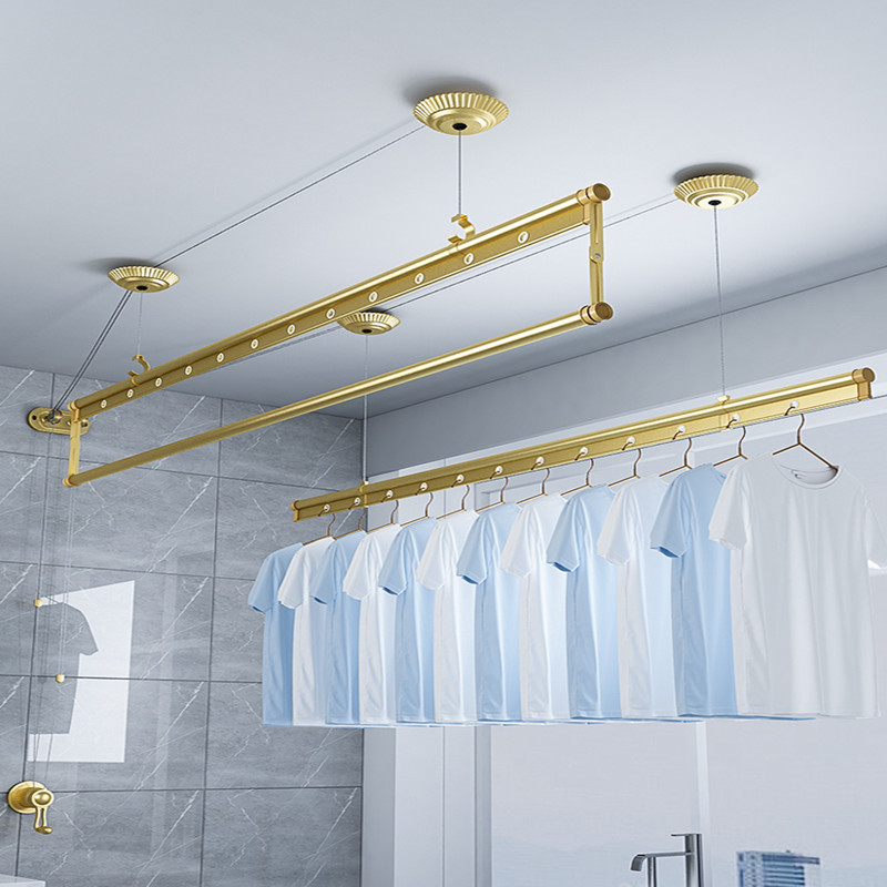 美时美克晾衣架阳台手摇晾衣架升降式三杆晾衣杆家用晒衣架