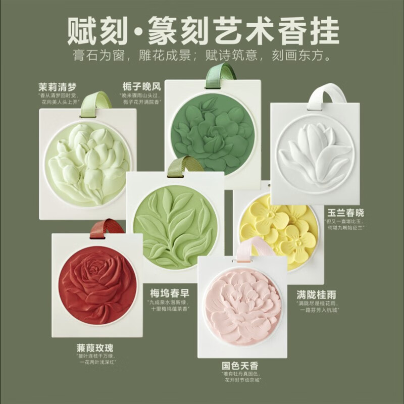 赋刻艺术香挂持久淡香除味橱柜香薰车挂件伴手礼送女生栀子晚风+玉兰春晓+茉莉清梦高清大图