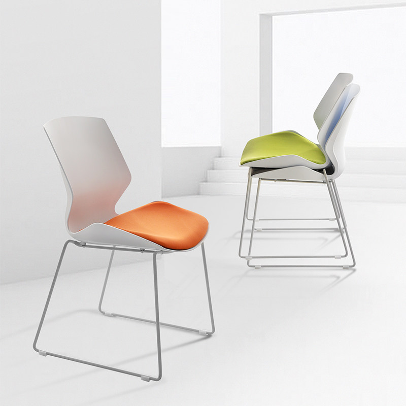 会议椅子 办公弓形现代简约无扶手学生座椅可叠放会议室靠背培训椅 A款白+橙