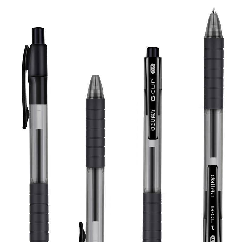 得力中性笔0.5mm办公签字笔按压笔芯12只黑色学生用考试水笔碳素笔水性笔黑笔办公文具用品批发S06HEI