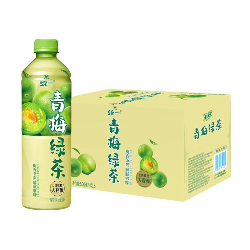 统一青梅绿茶500ml15瓶整箱装A级软枝大粒梅小瓶夏日饮品