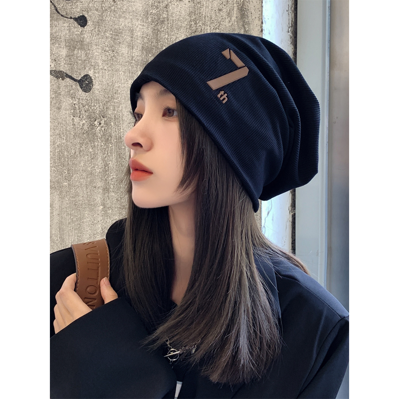 堆堆帽女薄款韩版百搭针织帽子春秋冬月子黑色毛线帽包头冷帽网红