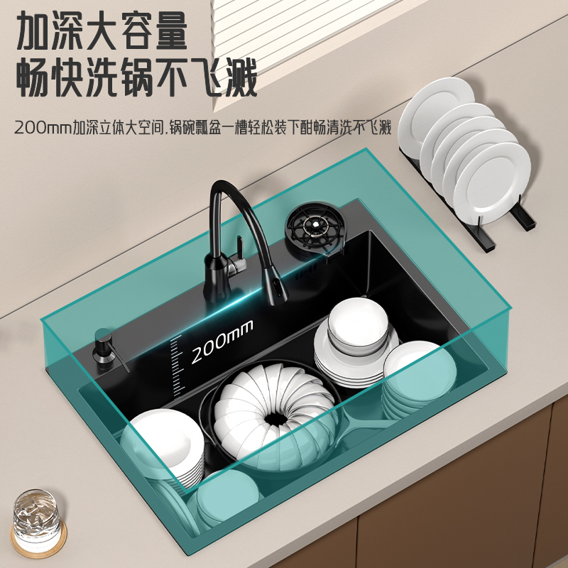 厨房不锈钢水槽单槽手工加厚台下盆洗菜池家用纳米黑色大单盆高清大图