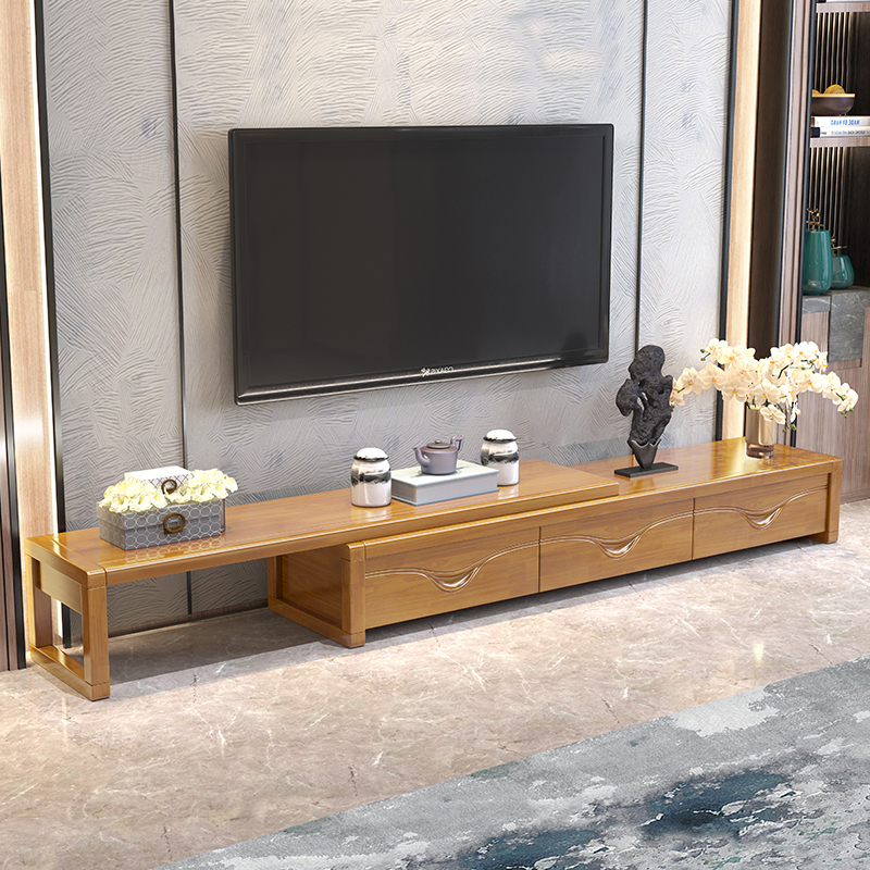 怡红院 电视柜 实木简约可伸缩北欧现代橡木家用储物柜组合小户型客厅