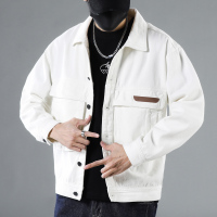 蓝缕金(LANLVJIN)男士夹克春季2021新品翻领修身水洗棉涤牛仔夹克衫青年开衫单排扣短款外套韩版休闲牛仔衣男装