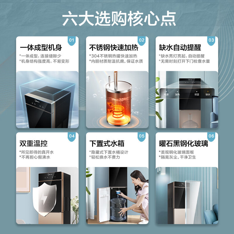 美的(Midea)饮水机家用客厅办公室立式下置式桶装水大容量加热饮水器YR1801S-X