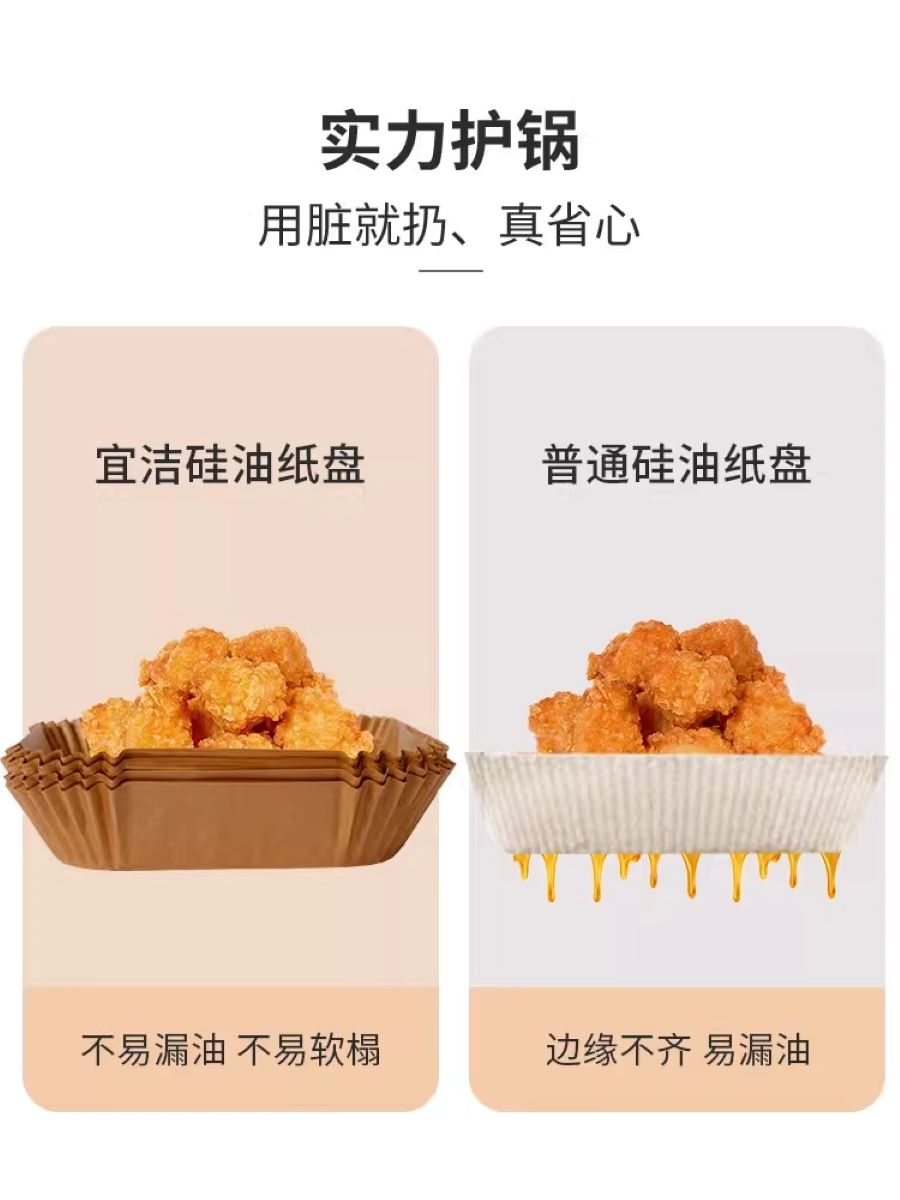 宜洁Y-3931空气炸锅专用纸食品级烧烤烘焙吸油垫纸家用防糊耐高温方纸盘 单位:包高清大图