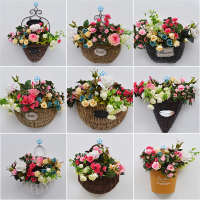 18新款壁挂花篮藤编挂墙花篮编手工花篮插花仿真花卉绿植篮花盆田园懒人壁挂花瓶盆7大