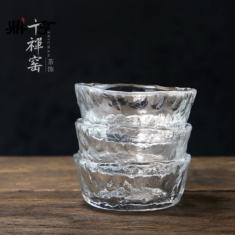 鼎亨日式初雪玻璃品茗杯 加厚耐热不烫手锤目纹透明功夫茶杯茶具