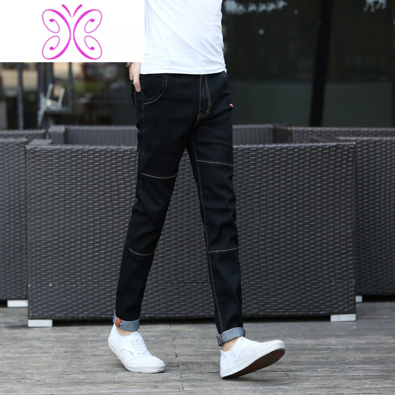 韩版牛仔裤潮流破洞裤子男休闲修身长裤男士九分裤学生小脚裤牛仔裤男