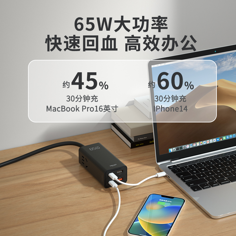 德力西电气E-P系列65W氮化镓集成快充排插二位五孔+2A2C 1.5米 CD98E-P2X2A2C65W 1.5M高清大图