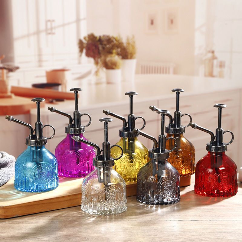 复古透明浮雕玻璃喷壶多肉养花洒水壶小型消毒喷雾壶按压浇花壶透明