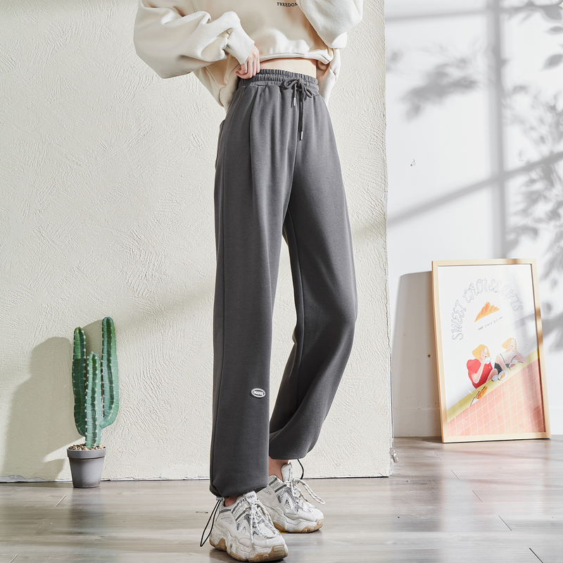 唐狮秋季新款运动裤女宽松直筒显瘦高腰抽绳休闲裤卫裤子潮